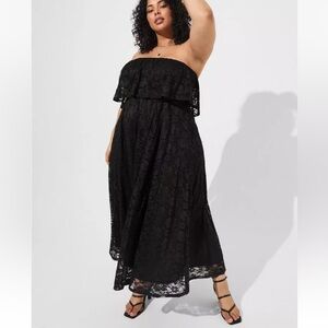 Torrid maxi lace strapless ruffle dress